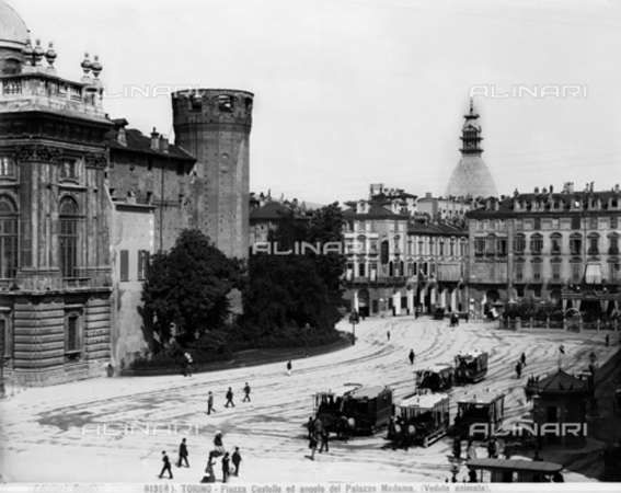 Torino. Piazza Castello con Mole Antonelliana in costruzione